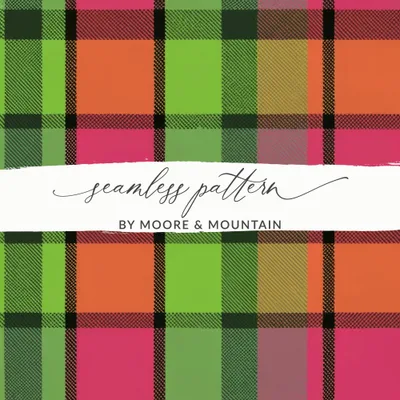 Plaid Digital Paper, Seamless Tartan Pattern, Scrapbook Paper, Fabric Design, Commercial Use, Green Pink Orange, Digital Downloads