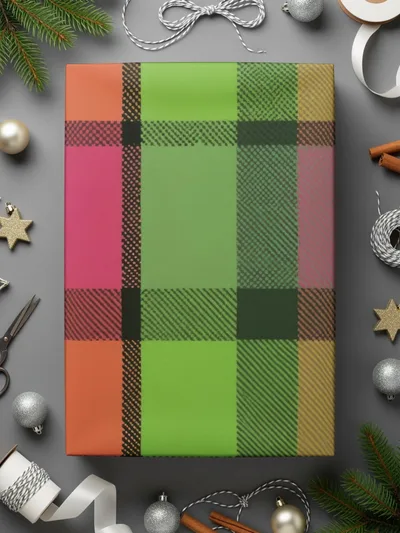 Plaid Digital Paper, Seamless Tartan Pattern, Scrapbook Paper, Fabric Design, Commercial Use, Green Pink Orange, Digital Downloads - Moore and Mountain