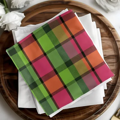 Plaid Digital Paper, Seamless Tartan Pattern, Scrapbook Paper, Fabric Design, Commercial Use, Green Pink Orange, Digital Downloads - Moore and Mountain