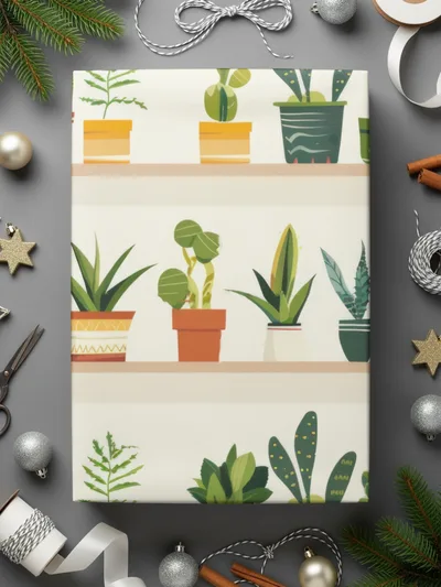 Potted Plants Shelf Digital Paper, Seamless Plants Pattern, Cactus Pattern, Houseplants, Digital Download, Commercial Use, Printable - Moore and Mountain