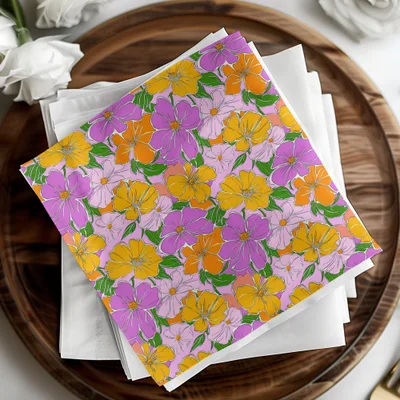 Preppy 60's floral pattern, pink orange seamless pattern, digital background, vibrant flower digital paper, retro floral print digital product - Moore and Mountain