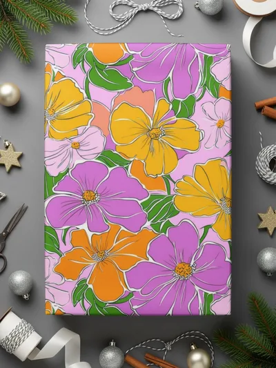 Preppy 60's floral pattern, pink orange seamless pattern, digital background, vibrant flower digital paper, retro floral print digital product - Moore and Mountain