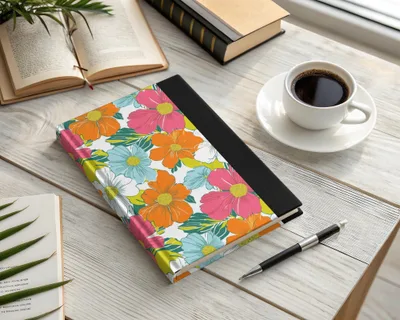 Preppy 60's Floral Pattern, Seamless Pattern, Digital Background, Pink Orange Blue White Flowers, Digital Product, for Fabric, Paper, and Crafts - Moore and Mountain