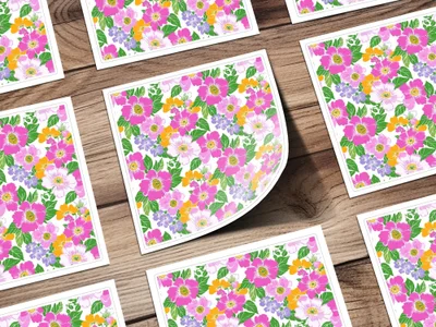 Preppy 60's Floral Pattern Seamless Pattern Digital Background, Pink Yellow Flowers, Fabric Design, Scrapbooking Paper, Digital Download - Moore and Mountain