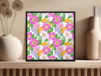 Preppy 60's Floral Pattern Seamless Pattern Digital Background, Pink Yellow Flowers, Fabric Design, Scrapbooking Paper, Digital Download - Moore and Mountain