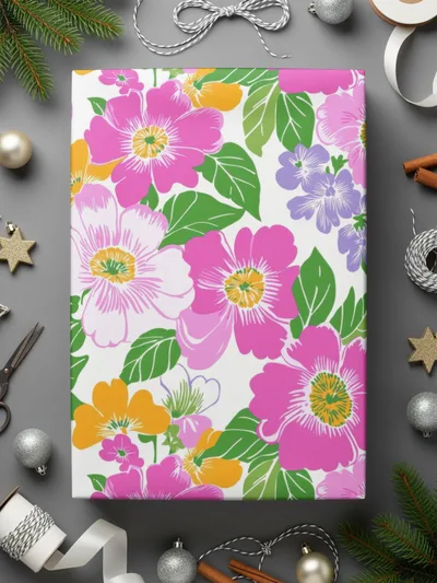 Preppy 60's Floral Pattern Seamless Pattern Digital Background, Pink Yellow Flowers, Fabric Design, Scrapbooking Paper, Digital Download - Moore and Mountain