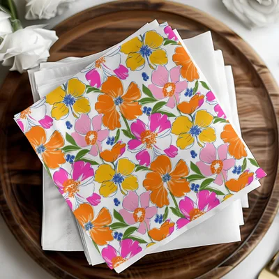 Preppy 60's floral pattern, seamless pattern, pink orange yellow flower digital background, vibrant floral designs, retro flower power pattern - Moore and Mountain