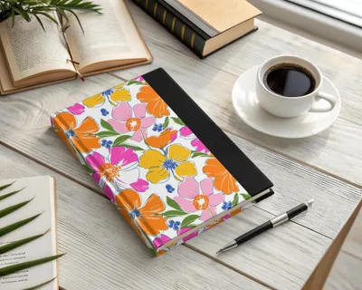 Preppy 60's floral pattern, seamless pattern, pink orange yellow flower digital background, vibrant floral designs, retro flower power pattern - Moore and Mountain