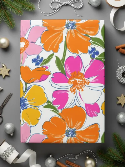 Preppy 60's floral pattern, seamless pattern, pink orange yellow flower digital background, vibrant floral designs, retro flower power pattern - Moore and Mountain