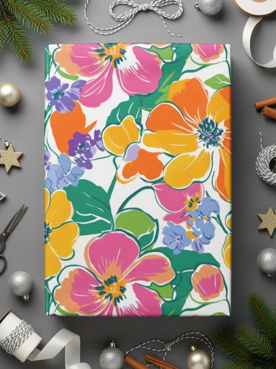 Preppy 60's floral pattern seamless pattern, yellow, orange, pink floral digital background, bright floral print, repeating flower design - Moore and Mountain