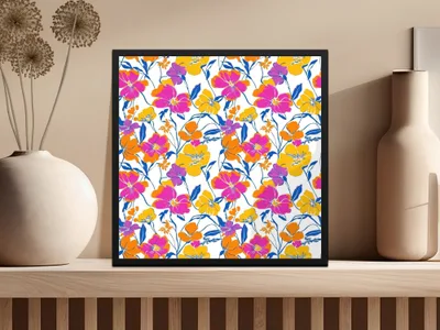 Preppy 90s floral pattern, digital background, pink orange yellow flowers, seamless pattern, digital paper pack, floral print, colorful design - Moore and Mountain