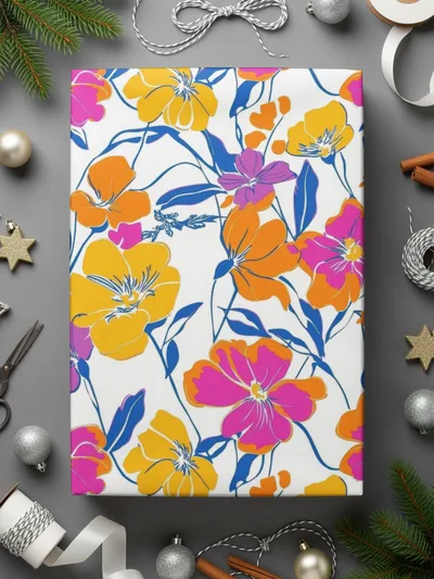 Preppy 90s floral pattern, digital background, pink orange yellow flowers, seamless pattern, digital paper pack, floral print, colorful design - Moore and Mountain