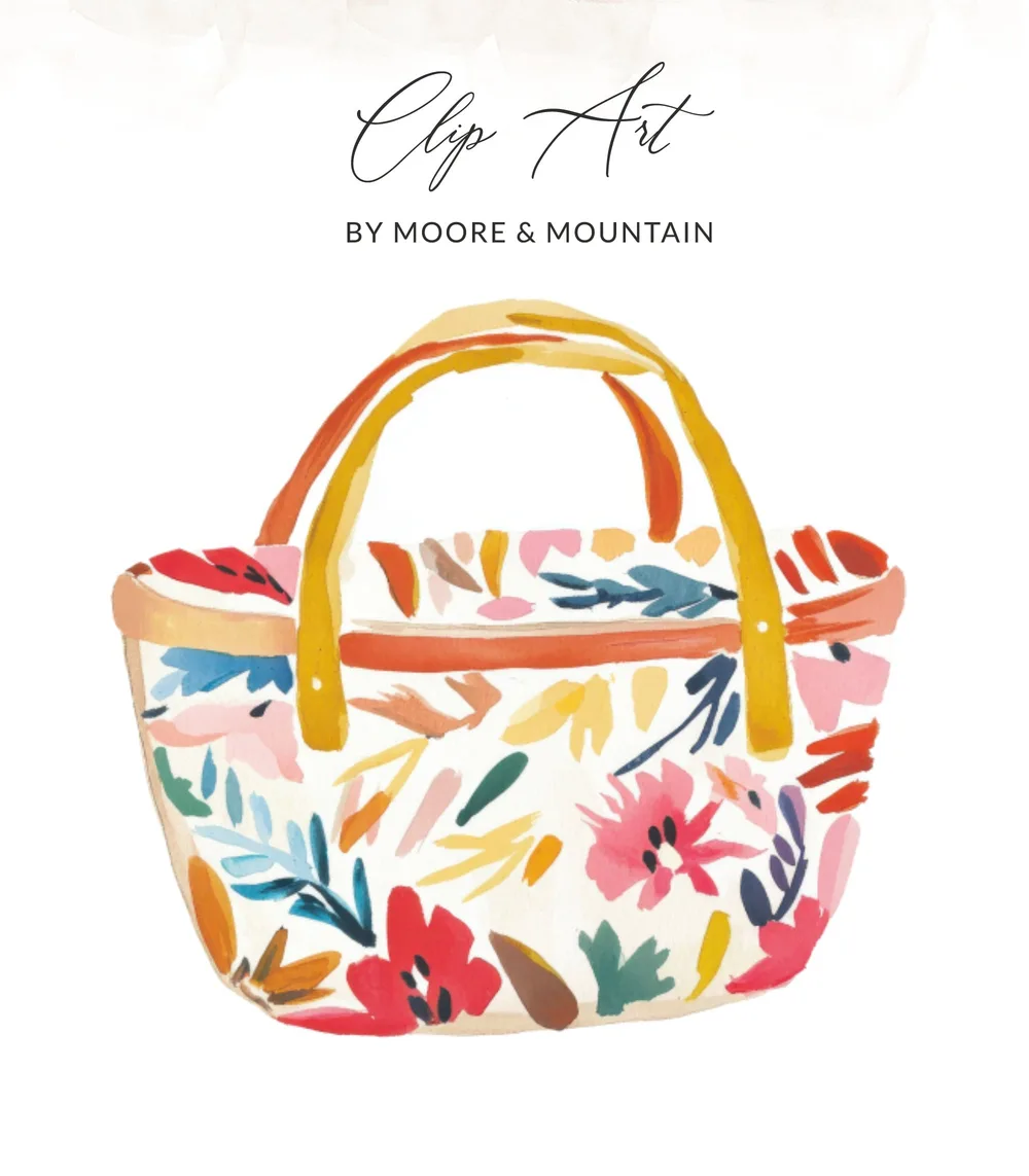 Floral patterned tote bag with yellow handles.