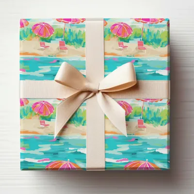 Colorful Beach Scene Wrapping Paper Gift Wrap Accessory