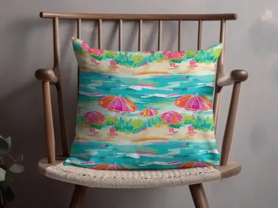Colorful Beach Umbrella Print Cushion for Home Decor