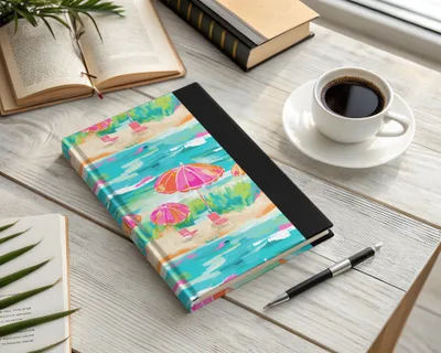Colorful Beach Scene Hardcover Journal Notebook