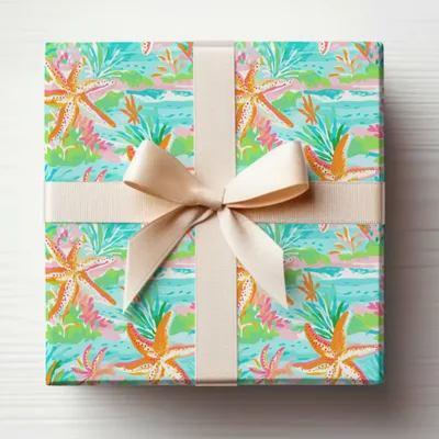 Vibrant Starfish and Sea Design Gift Wrap Paper
