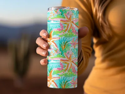 Colorful Starfish and Coral Design Tumbler