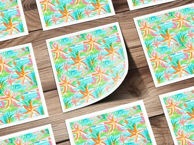 Vibrant Starfish and Ocean Life Art Print Sheet