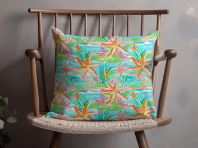Starfish and Coral Reef Design Decorative Pillow