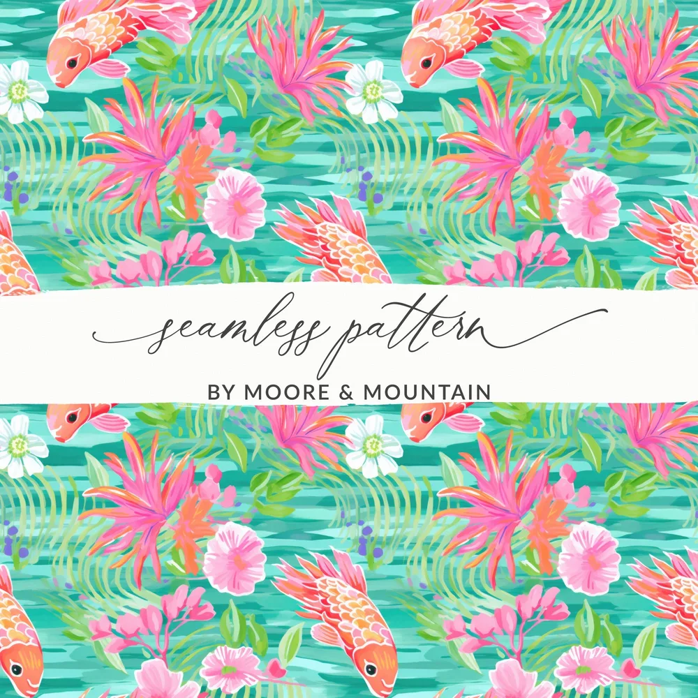 Bright Tropical Fish and Flowers Seamless Pattern