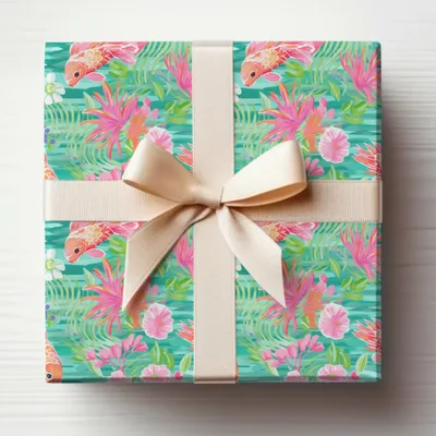 Bright Floral Gift Wrap with Elegant Ribbon Packaging