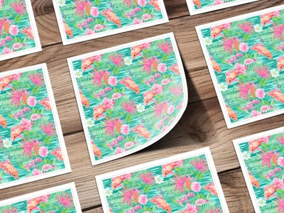 Colorful Tropical Fish and Flowers Decorative Print