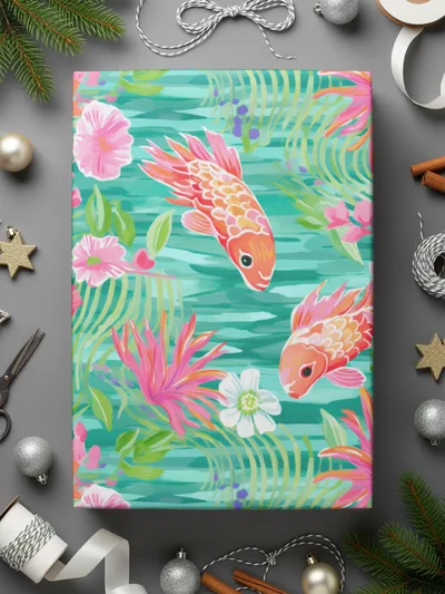 Colorful Fish and Floral Design Decorative Gift Wrap