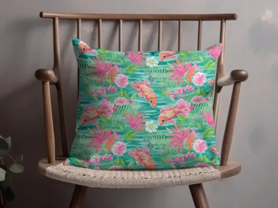 Tropical Fish and Floral Patterned Pillow Product