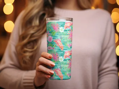 Tropical Fish and Floral Design Insulated Tumbler