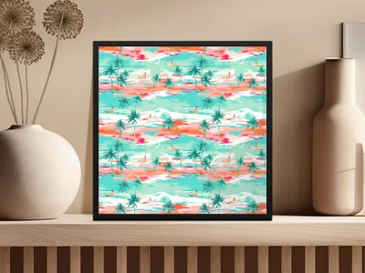Tropical Palm Tree Beach Scene Artwork Product