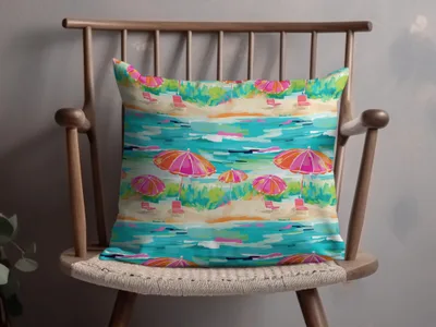 Vibrant Beach Scene Decorative Pillow for Home Decor
