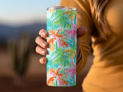 Vibrant Tropical Palm Design Insulated Tumbler Product