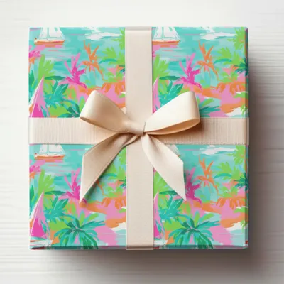 Tropical Beach and Sunset Sailboats Gift Wrap