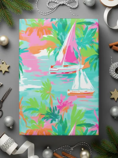 Tropical Sailboat Scenic Wrapping Paper Product