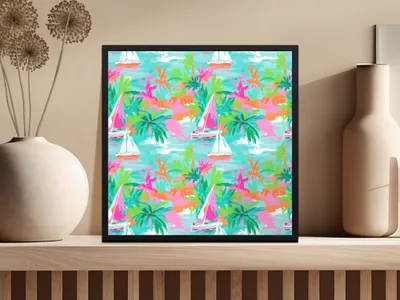 Vibrant Tropical Palm Trees Beach Scene Art Print