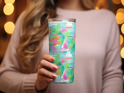 Vibrant Tropical Sailboat Design Insulated Tumbler