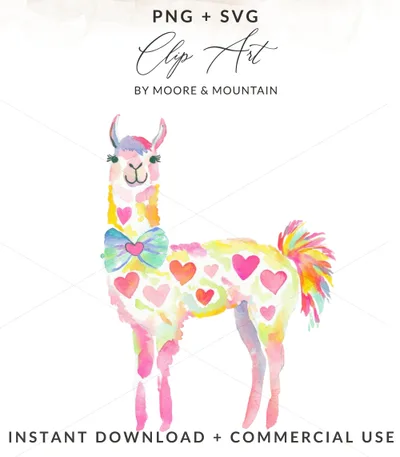 Preppy Bow Tie Llama Digital Art, Neon Pastel SVG, Rainbow Aesthetic PNG, Kawaii Animal Clipart, Glitter Girly Design, Cricut Cut File