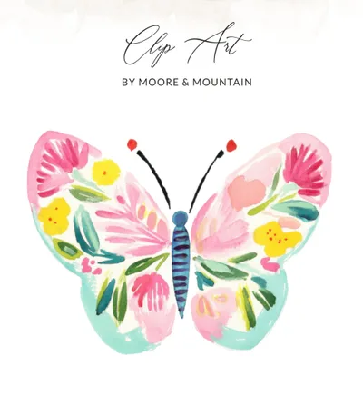Preppy Butterfly PNG SVG, Preppy Clip Art Floral Butterfly Clipart, Tropical Girly Graphic, Trendy Sticker Design, Preppy Illustration SVG