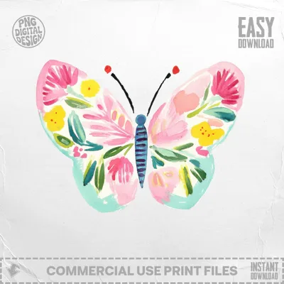 Watercolor butterfly illustration with pink and yellow flowers, on a white background.