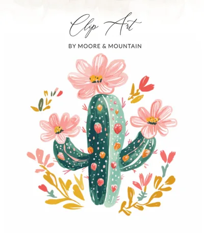 Preppy Cactus Clip Art SVG Digital Download, Watercolor Boho Desert Plant Graphic, Cute Floral PNG for Crafts & Design, Instant Download