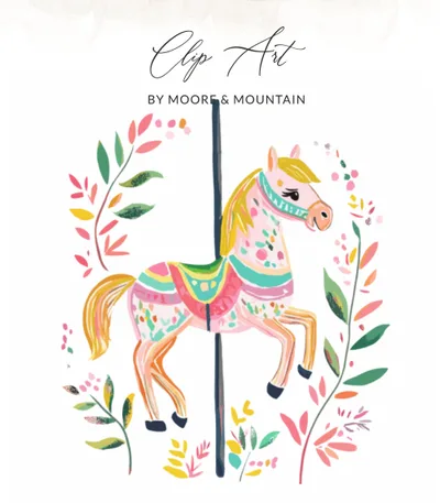 Preppy Carousel Horse SVG Digital Clip Art - Whimsical Nursery Decor PNG - Fairytale Bohemian Birthday Party Art Download