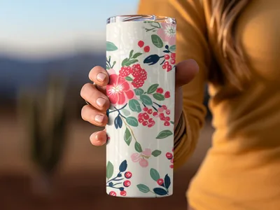 Floral Patterned Insulated Tumbler Cup With Lid
