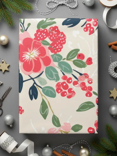 Floral and Berry Pattern Gift Wrap for Festive Occasions