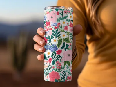 Floral Patterned Travel Tumbler for Hot and Cold Drinks