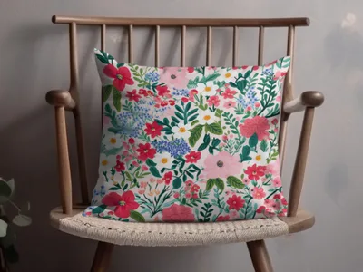 Vibrant Floral Print Throw Pillow with Colorful Blooms