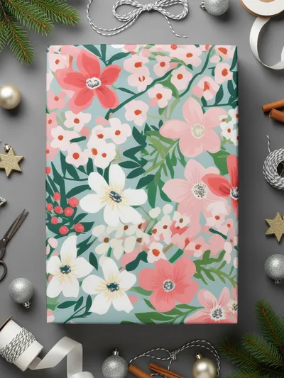 Festive Floral Wrapping Paper for Holiday Celebrations