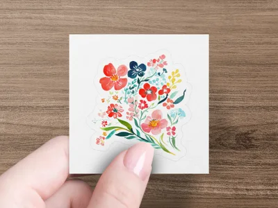 Floral sticker featuring a bouquet of red, blue, and pink flowers.