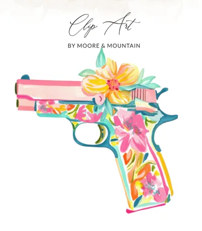 Preppy Clip Art Floral Gun SVG Digital Art Download | Watercolor Pistol with Flowers Design | Bright Colorful Modern Graphic Unique Print