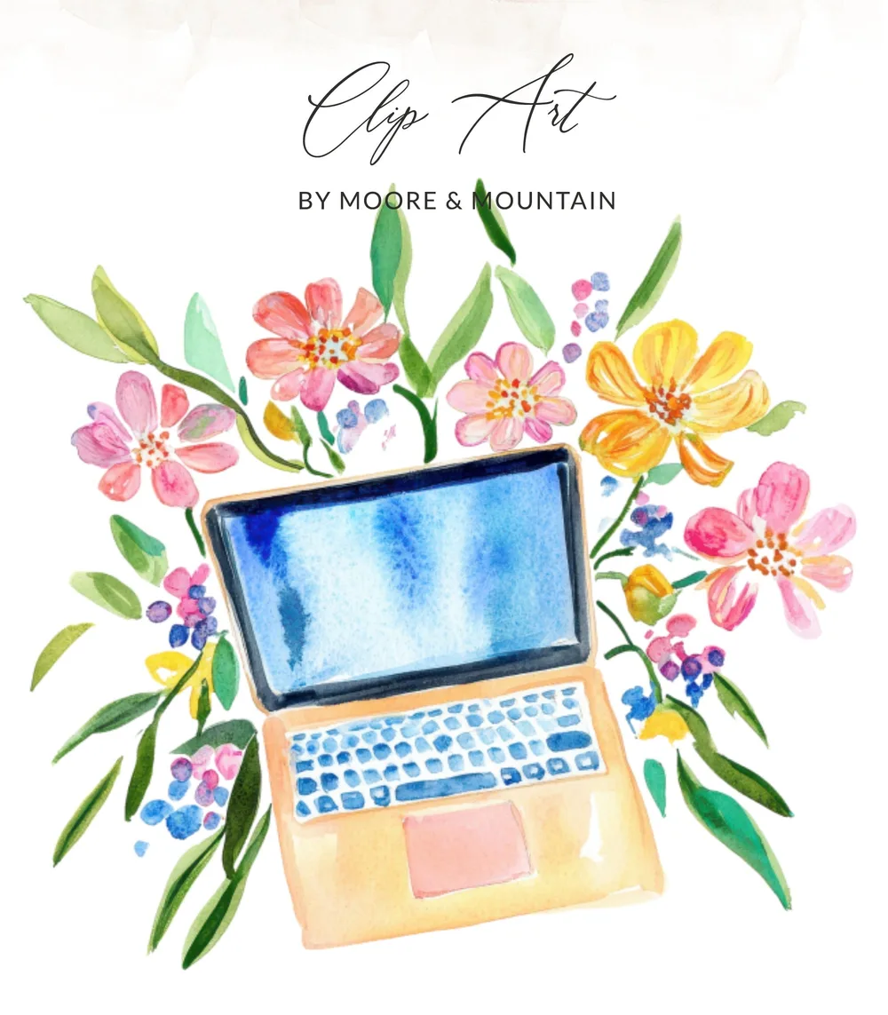 Preppy Clip Art Floral Laptop PNG SVG Sublimation File. Digital Art for Remote Worker & Student Gift. Cozy WFH Desk Decor for Creator. SVG